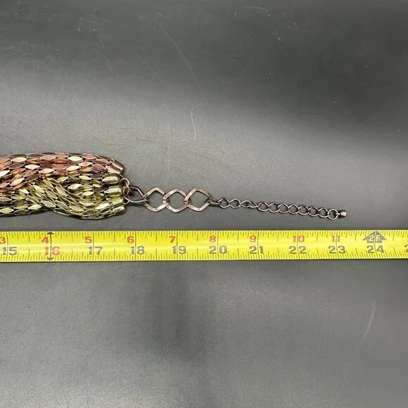 Vintage Braided Chain Necklace Copper Gold Tone Metal Multple Strands 1980s Glam - Picture 8 of 8